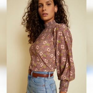 Nation LTD Puff Sleeve Blouse Green and Purple